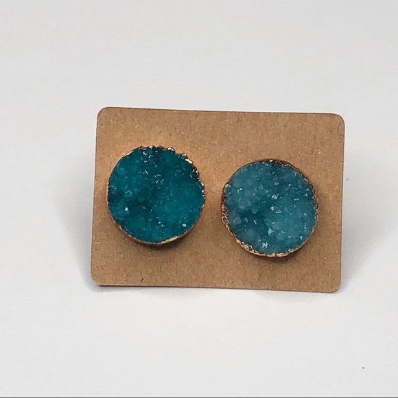 Anthropologie Jewelry - Anthro round quartz druzy earrings- blue green